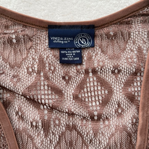 Venezia Women's Vintage Y2K Brown Lace Fringe Top - Picture 6 of 9